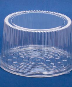 Clear tall PET cake container made from recyclable food packaging, ideal for custom plastic packaging and sustainable dessert presentation.