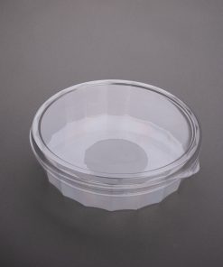 Round clear plastic container with flat base – ideal for food display, bakery packaging, or deli goods in New Zealand