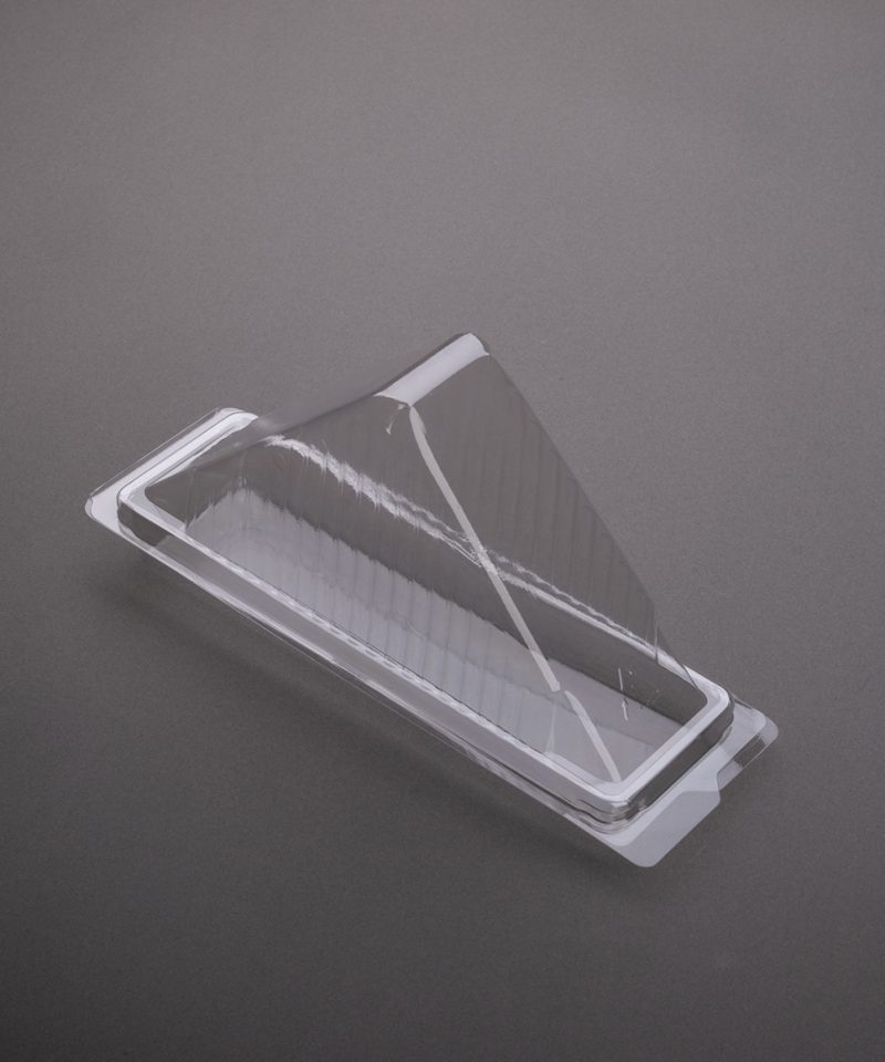 Triangular recyclable plastic container for sandwiches – used in plastic packaging products, custom food packaging, and food in plastic packaging in New Zealand