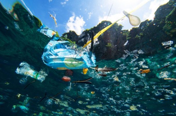 Plastic waste floating in the ocean, showing the environmental impact of non-recyclable packaging and the need for plastic recycling and sustainable packaging solutions